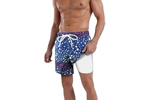 QRANSS Mens Swim Trunks Compression Liner Quick Dry 5.5'' Swimwear Swim Shorts with Boxer Brief Lined