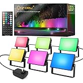 Onforu RGBW Flood Lights Outdoor Remote Control, Color Changing LED Landscape Lights, IP65 Waterproof Uplights for Events, Uplighting for Halloween Christmas Garden Yard Party, Wired 6 Pack 60W