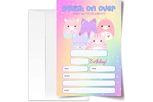 ANYEMW Squish Birthday Invitation Cards with Envelopes Pack of 20 (4"x6"),Party Invitations for Boys, Girls, Kids, Teens, Squish Party Favors Decor and Supplies, Cute Squish Animal Toys Design.(08)