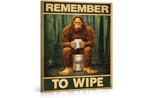 Funny Bigfoot Bathroom Wall Art Sasquatch Remember to Wipe Canvas Print Poster Vintage Funny Bathroom Wall Decor 8x10 Inch Fr