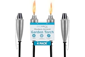 BIRDROCK HOME Outdoor Torches - Durable Construction, Modern Design, Weather Resistant, Citronella Oil Compatible, Ideal for Backyards, Patios, Pathways - Garden Silver, 4 Pack