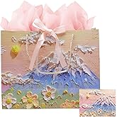 YYaaloa 13.8" Large Purple and Red Gift Bag Set with Greeting Card and 2 Tissue Paper Present Bags for Christmas Women's Birthday, Girls Party, Mother's Day, Wedding (Pink E)