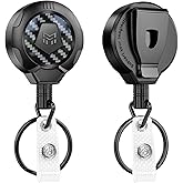 MNGARISTA Upgraded Heavy Duty Retractable Keychain with Belt Clip, 10 OZ Retraction, 31.5" Stainless Steel Cord Key Chain, 3K Carbon Fiber ID Badge Reel Holder with Badge Strap and Key Ring, 2 Pack