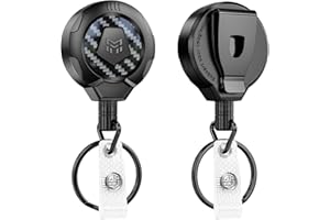 MNGARISTA Upgraded Heavy Duty Retractable Keychain with Belt Clip, 10 OZ Retraction, 31.5" Stainless Steel Cord Key Chain, 3K Carbon Fiber ID Badge Reel Holder with Badge Strap and Key Ring, 2 Pack