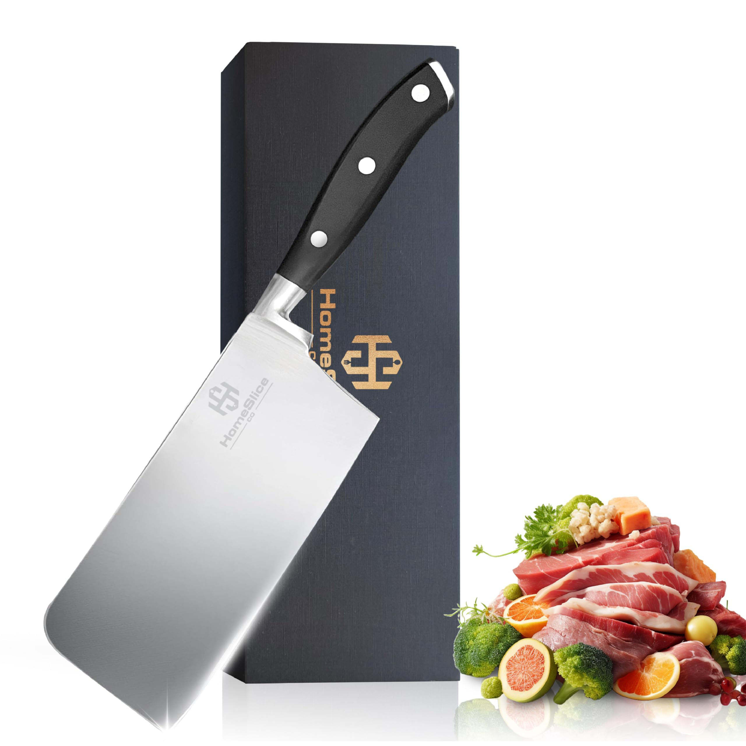 Photo 1 of ***Factory Seal****
HomeSlice Co. Cleaver knife 6 Inch Meat Cleaver - High Carbon Steel Butcher Knife With High Strength And Lightweight Abs Handle- Razor Sharp Kitchen Appliance for Easier Slicing And Butchering