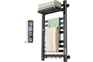 MEGA YU NENG Electric Towel Warmer, Wall Mounted Heated Towel Racks for Bathroom, Plug-in/Hardwired Towel Heater, 10 Bars Electric Towel Rack with Timer and LED Indicator Aluminum Matte Black