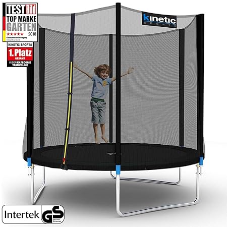 Kinetic Sports Outdoor Gartentrampolin Komplettset inklusive Sprungtuch aus USA PP-Mesh +Sicherheitsnetz +Randabdeckung, bis 