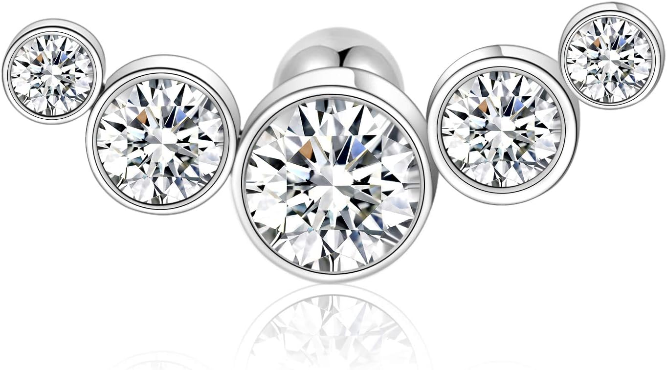 PEAKLINK 16G Five CZ Cartilage Tragus Earrings G23 Titanium Studs Earrings Women Girls Conch Helix Tragus Piercing