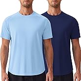 PINSPARK Mens 2 Pack UPF50+ Sun Protection Swim Surf Short Sleeve Athletic Shirts Rash Guard Quick Dry Performance Shirts