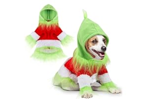 Abbylike Dog & Cat Christmas Outfit - Green Hoodie Shirt with Hat for Dogs & Cats - Cute Cosplay Party Outfit (Classic, S)