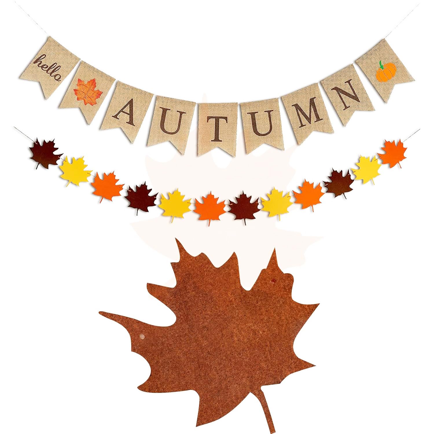Hello Autumn Letter Burlap Banner,Maple Leaf Garland Hanging Banner for Autumn Decorations Thanksgiving Festival Party Fall Harvest Bunting Home Garten Decor