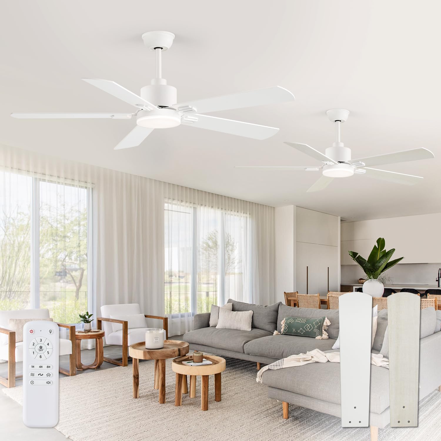 Photo 1 of ZMISHIBO 2 Pack 52" Ceiling Fans with Lights, White Modern Ceiling Fan with Remote, Bedroom Indoor Ceiling Fan with Dual Finish Blades, Quiet & Strong Motor, Bright LED Light.