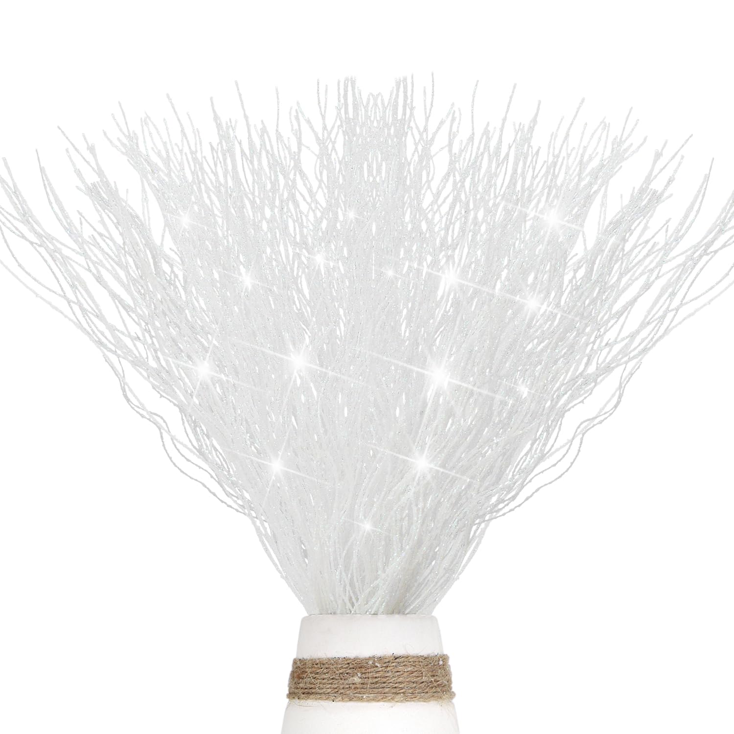 Photo 1 of 10 PCS Glitter Christmas Picks Sprays Sparkle Curly Ting Branches Decorative Sticks Stems Artificial Curly Wispy Willow Twigs for Christmas Tree Vase Fillers Crafts Garland Home Decor (White, 10)