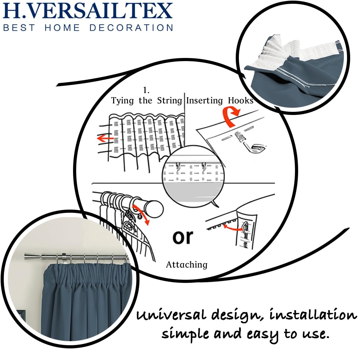 H.Versailtex 2 Panels Citadel Blackout Curtains Thermal Insulated Pencil Pleat Long Curtain Drapes Room Darkening & Energy Saving for Bedroom/Kitchen with Two Matching Tiebacks - Image 3