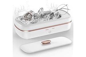Cnkaite Ultrasonic Jewelry Cleaner, 47KHZ Ultrasonic Glasses Cleaner Machine Portable with Two Timer Silver Jewelry Cleaner for Necklaces, Coins, Dentures, Eyeglasses, Watches, Rings