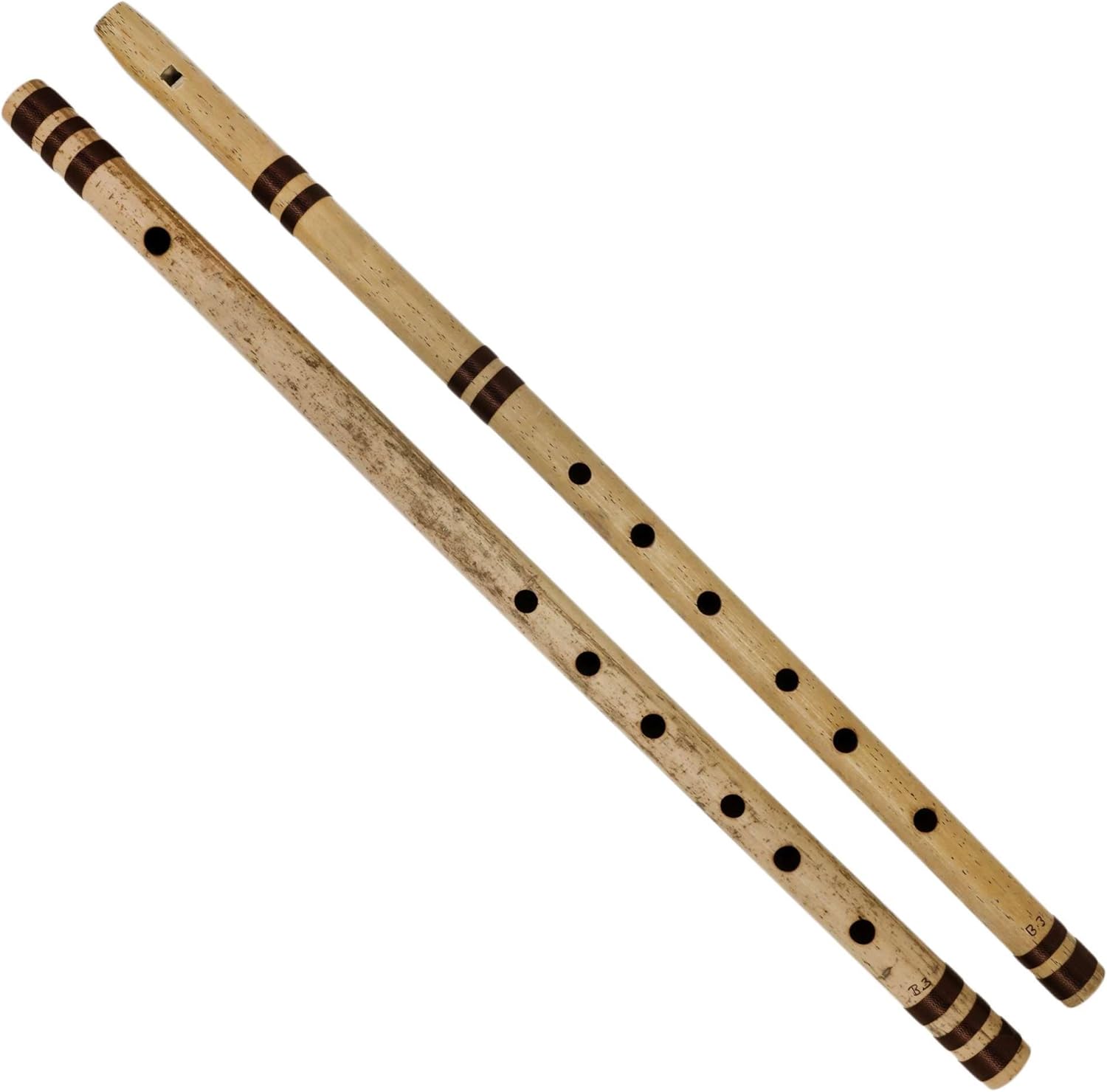 Indian Bansuri Bamboo Flute Set Includes 2 Flutes Fipple