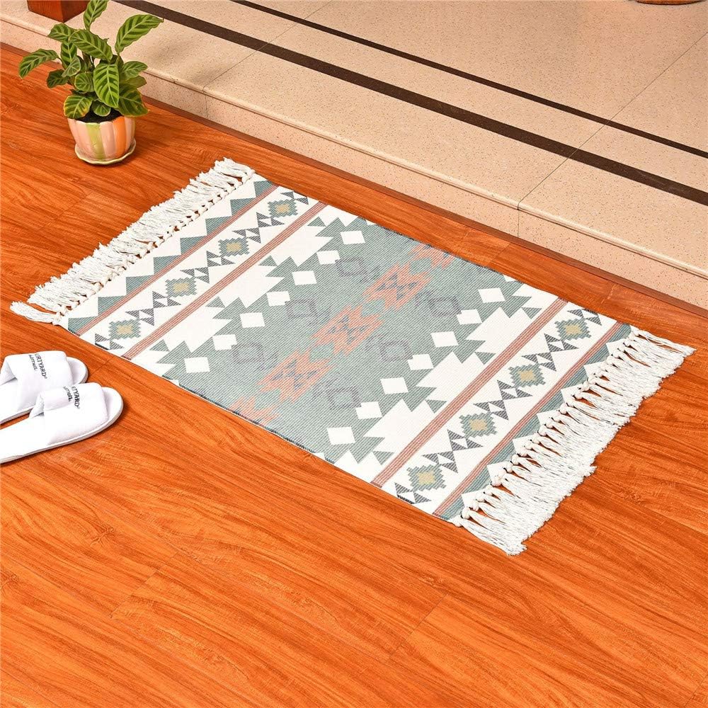 Satbuy Cotton Area Rug with Tassels Printed Hand Woven Washable Rug/Mat Entryway for Bedroom, Kitchen, Laundry Room Washable 2'X3'