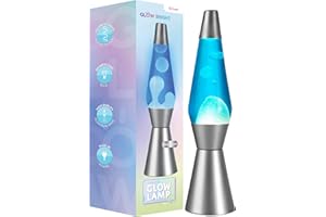 Glow Bright 16" Retro Glow Lamp with Silver Base, Blue Liquid and White Wax, Novelty Lamp and Home Décor for Adults, Teens and Kids