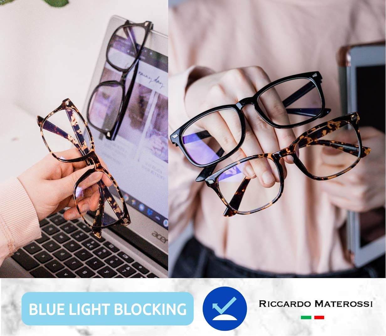 Riccardo Materossi®, Premium 99.9% Blue Light Blocking Glasses (380-410nm), Reduce Headaches and Improve Sleep - Image 5