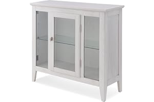 Leick Home Ryan Curio Cabinet, Solid Wood, Adjustable Glass Shelf, Interior Light, Beveled Glass Doors, Slim Profile, Easy Assembly, 11 in D x 32 in W x 30 in H, Weathered White, 10000-WT