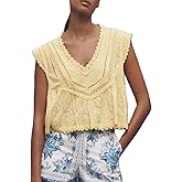 Women Y2K Loose Ruffle Pleated Tank Crop Top Linen V Neck Babydoll Summer Shirt Going Out Cute Cropped Vest