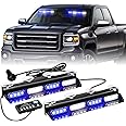 XRIDONSEN Emergency Dash Strobe Lights Safety Flashing Warning Interior Front/Rear Windshield Deck Split Light w/Digital Display Controller for Ambulance Police Vehicles Truck (2x14 inch, Blue White)