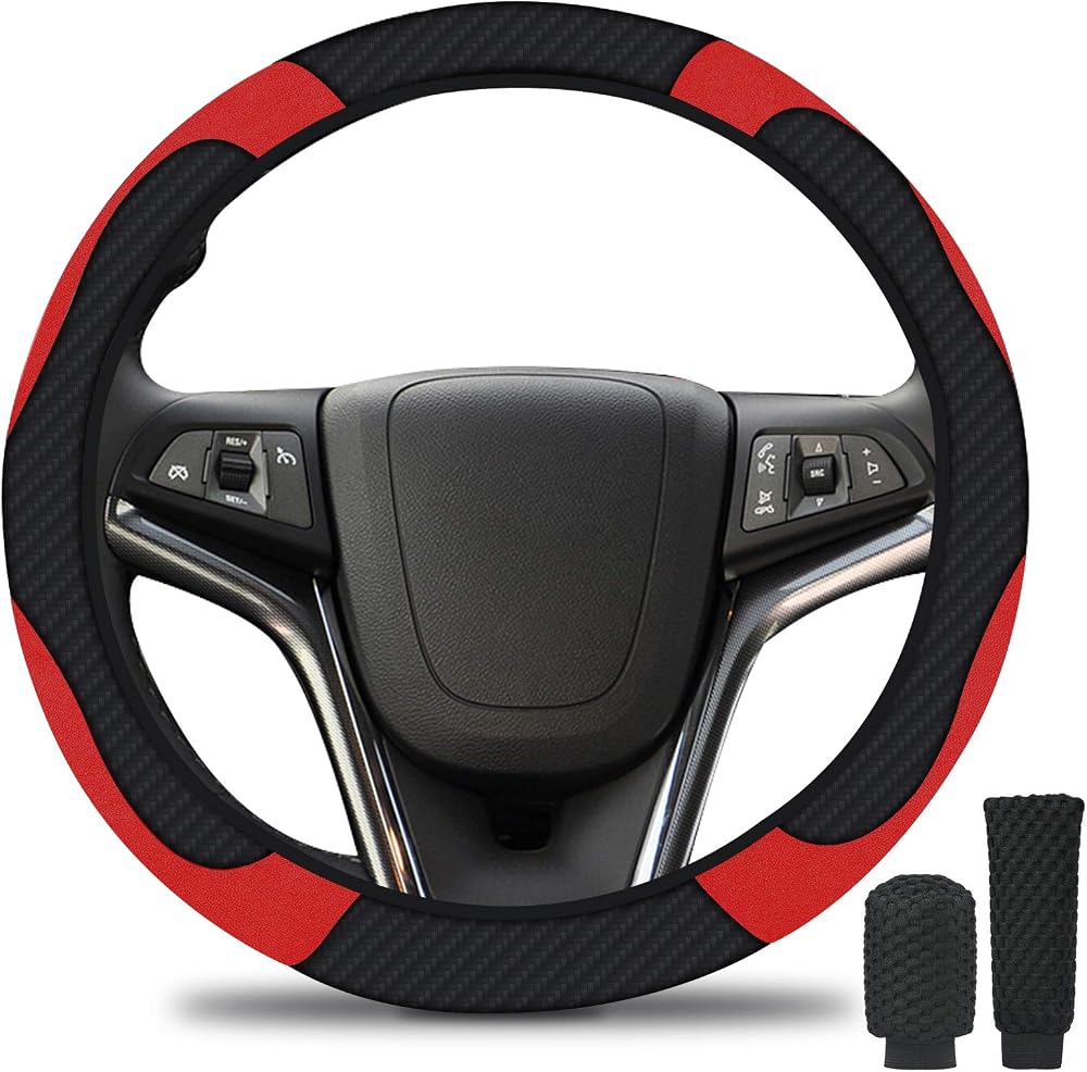 URAQT Steering Wheel Cover 3 Pack Microfiber Leather Universal 37-39cm Black Red