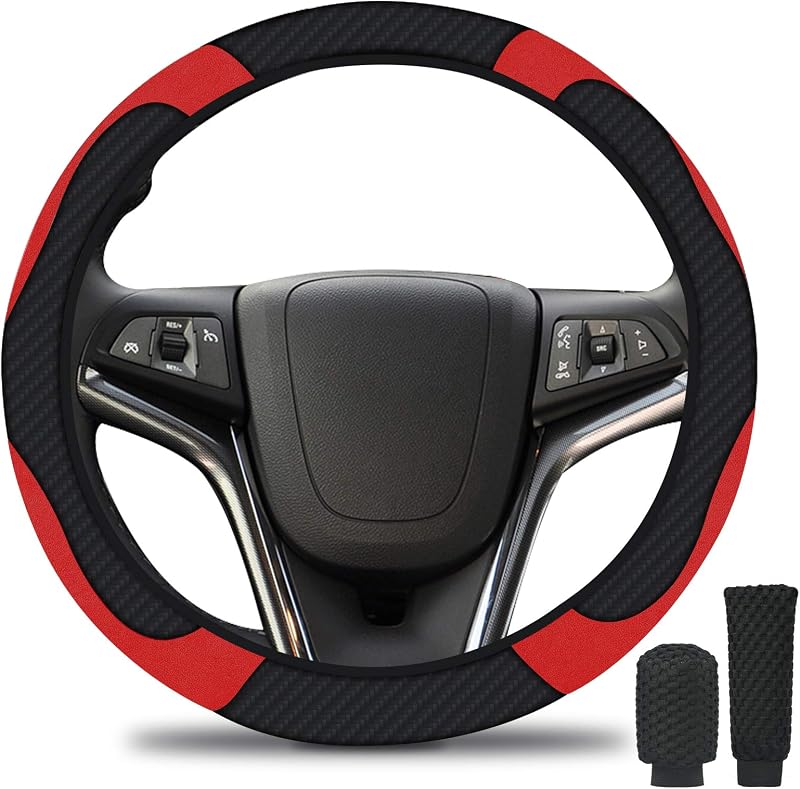 URAQT Steering Wheel Cover 3 Pack Microfiber Leather Universal 37-39cm Black Red