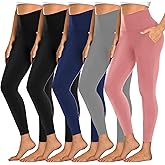 Dimore 5 Pack Women's Leggings with Pockets, High Waisted Workout & Yoga Pants for Tummy Control, Non See-Through for Gym