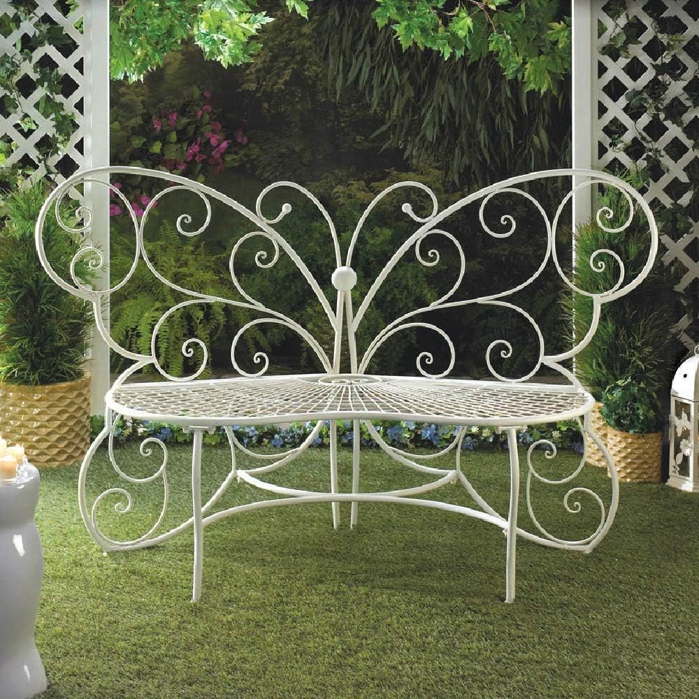 BESTChoiceForYou Garden Bench Butterfly White Patio Metal Outdoor Furniture Porch Iron