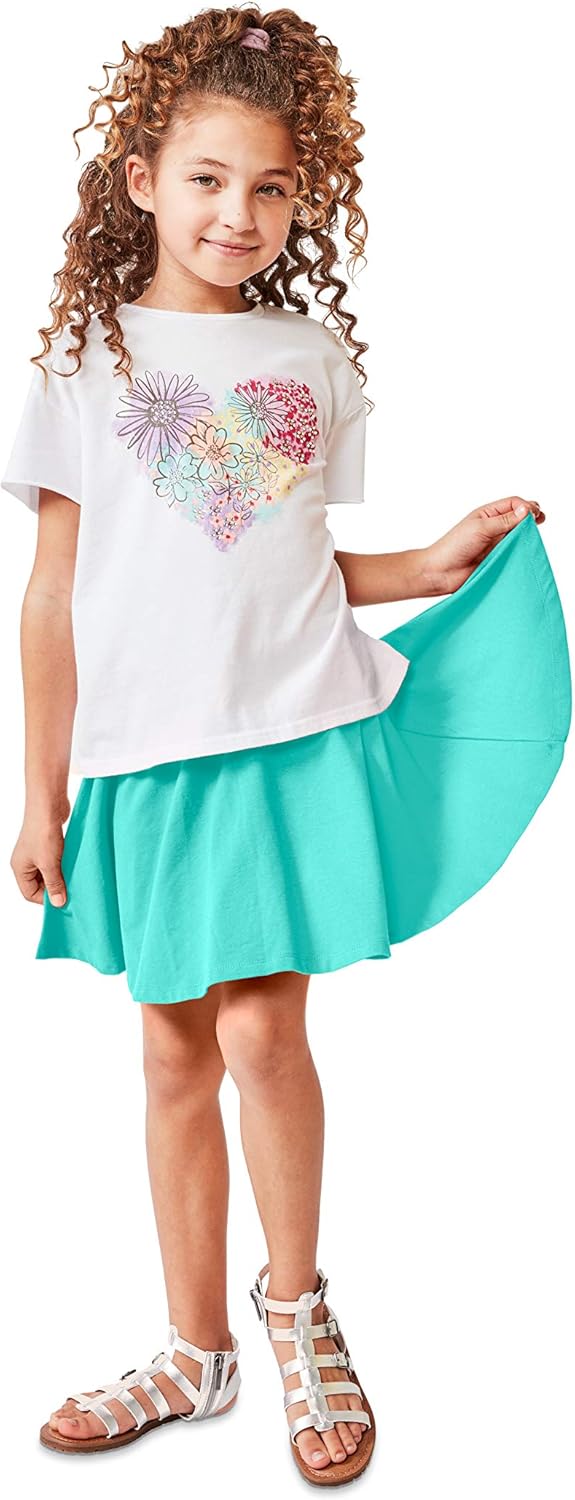 KIDPIK Fun & Flairy Skirt & Active Short Hybrid - Choose from Stripe Knit, Double Ruffles, Front Tie or Basic Skater Swing: Clothing