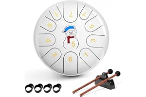 ROTHERGLI Steel Tongue Drum - 11 Note 6 Inch Tongue Drum Instrument - Hand Pan Drums with Music Book, Steel Handpan Drum Mallets and Carry Bag, C Major for Meditation or Yoga,Gift for Kid or Adults(White)