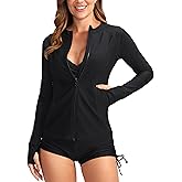 SANTINY Women's Rash Guard Zipper Pockets UPF50+ Sun Protection Long Sleeve Swimsuit Top Zip Front Swim Shirt for Women