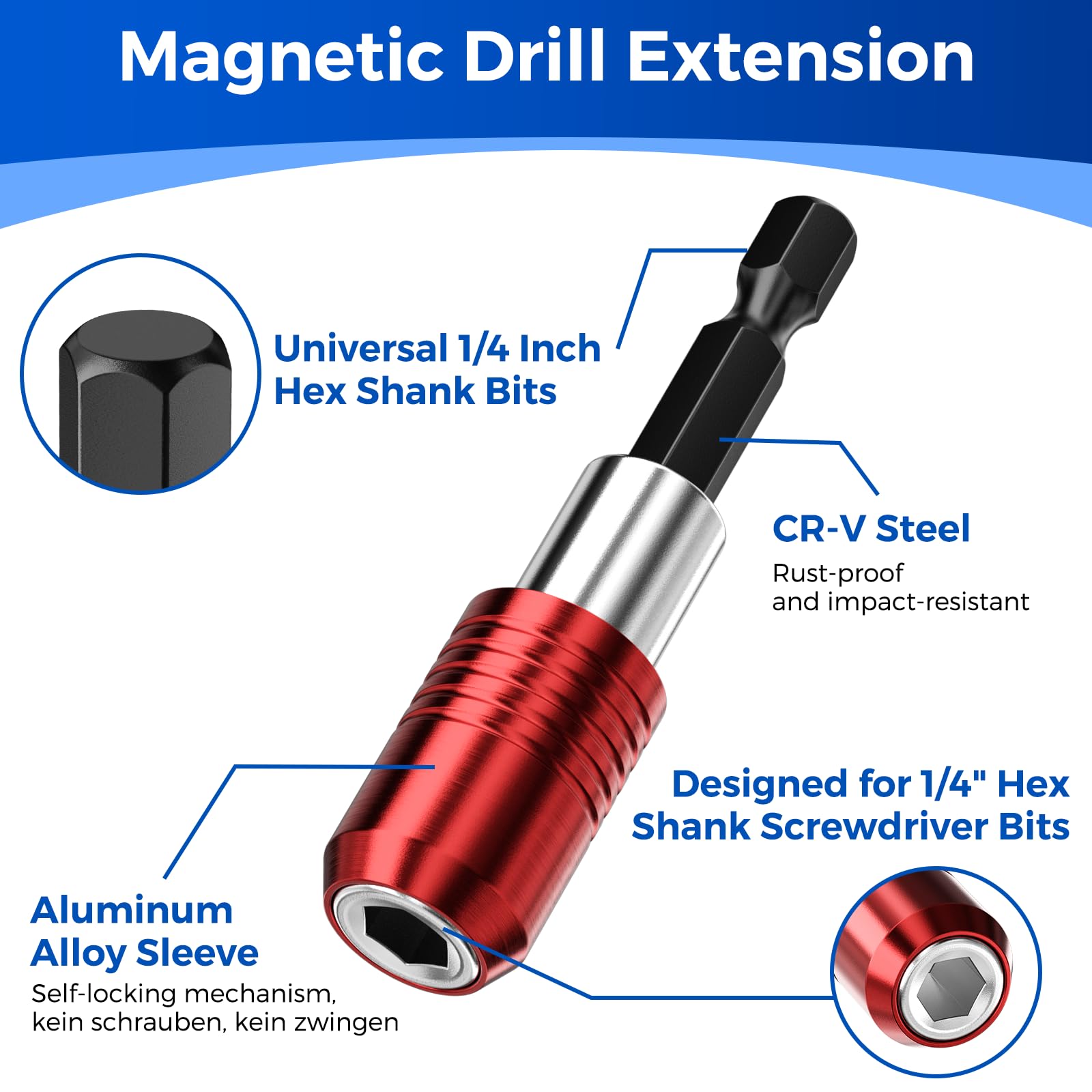 Schnellwechsel Bithalter Magnetisch,2 Stück Magnetische Bohrer Verlängerung,1/4",Bit Halterung Magnetisch,Magnetischer Bithalter,Bit Halter für Bohrmaschine,Schraubendreher,Steckschlüsseladapter 3
