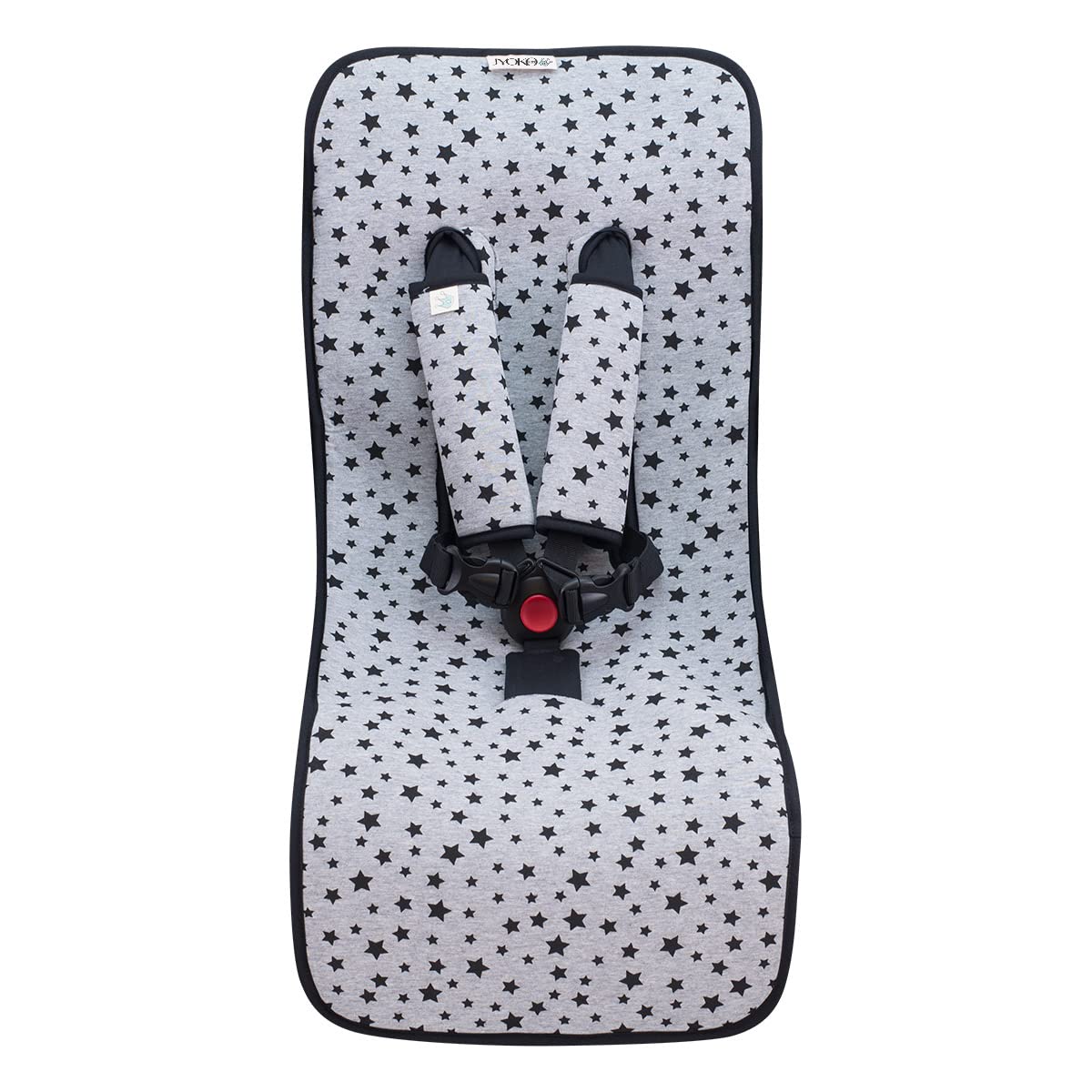 JYOKO Kids Universal Luxury Foam Cover for Stroller and Children's Pushchair + Harness Protector Made of Cotton + Foam + Breathable 3D Fabric (Black Star)