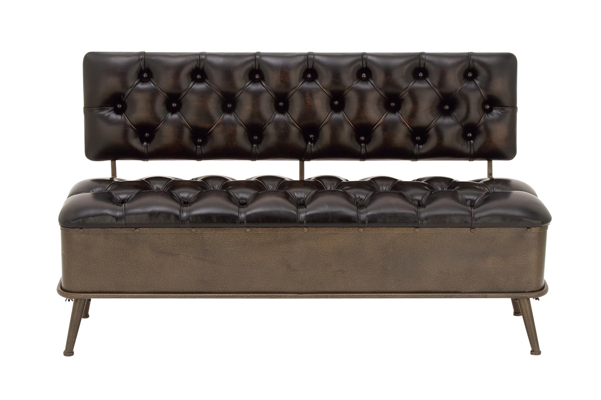 Photo 1 of Deco 79 Metal Room Storage Bench Entryway Bench with Tufted Faux Leather, Bench 54" x 19" x 31", Bronze