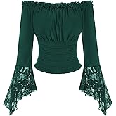 Scarlet Darkness Renaissance Shirt Women Bell Sleeve Off The Shoulder Pirate Blouse Peasant Dressy Top
