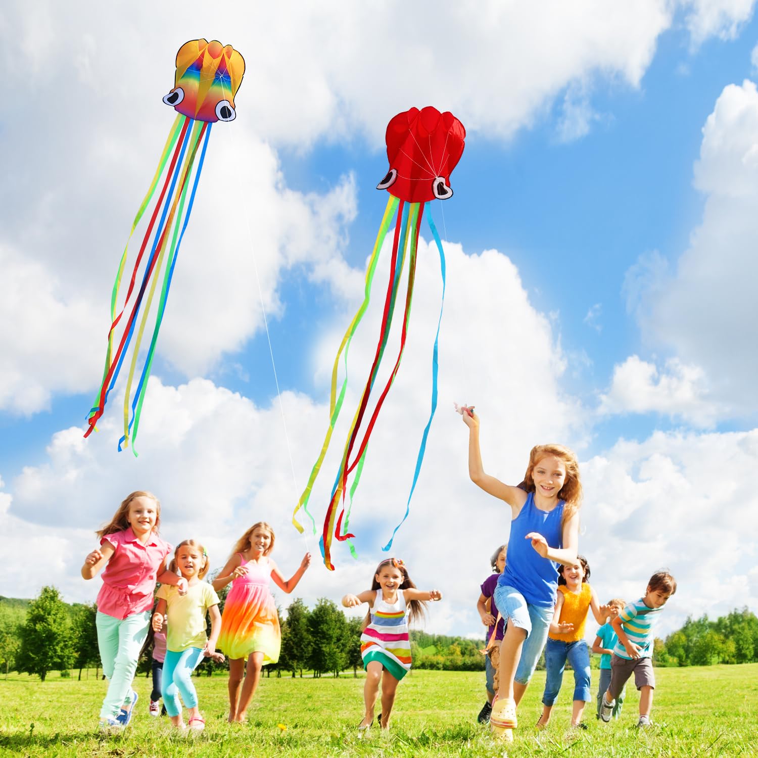 Large Octopus Kites for Kids & Adults,Big Kite for Beginners, Kites for Kids Ages 4-8,Outdoors Activities with Line and Handle