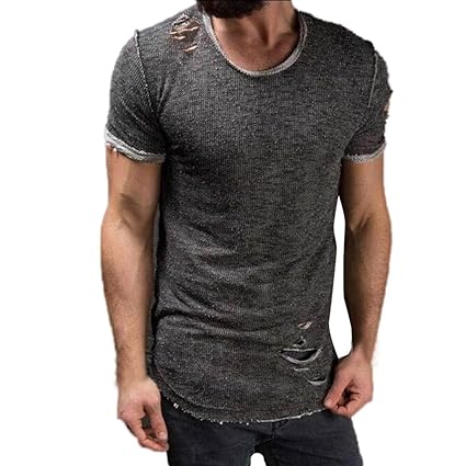 Herren T-Shirts URSING Basic Shirt Rundhalsausschnitt Hip Hop Einfarbig Slim Fit Bluse Kurzarmshirt Casual Tees Sweatshirt Mo