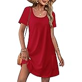 OFEEFAN Summer Dresses for Women 2026 Loose U Neck Short Sleeve Casual Beach Vacation Tshirt Dress Sundresses with Pockets