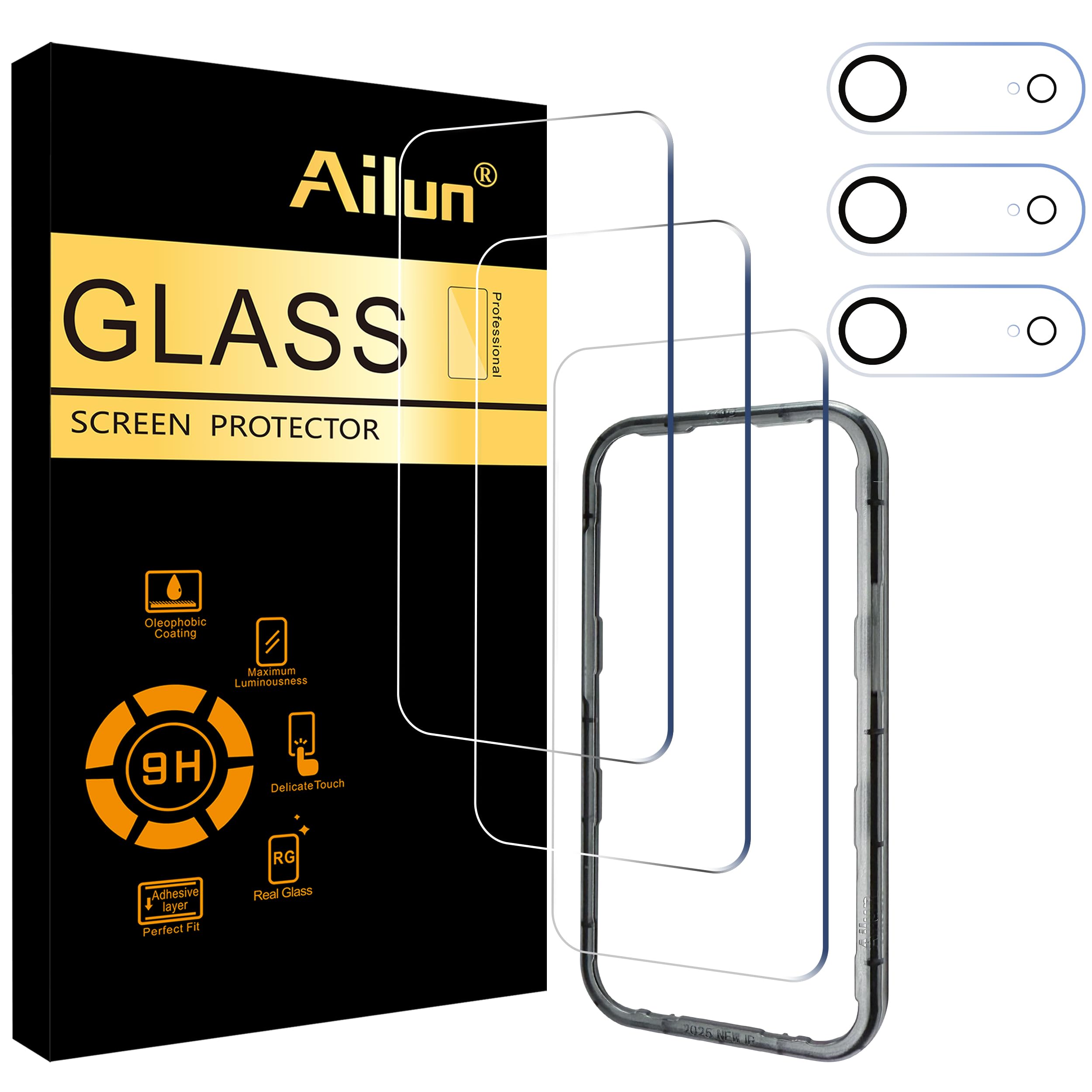 Photo 1 of Ailun 3 Pack Screen Protector for iPhone Air [6.5 inch] + 3 Pack Camera Lens Protector with Installation Frame,Sensor Protection,Dynamic Island Compatible,Case Friendly Tempered Glass Film