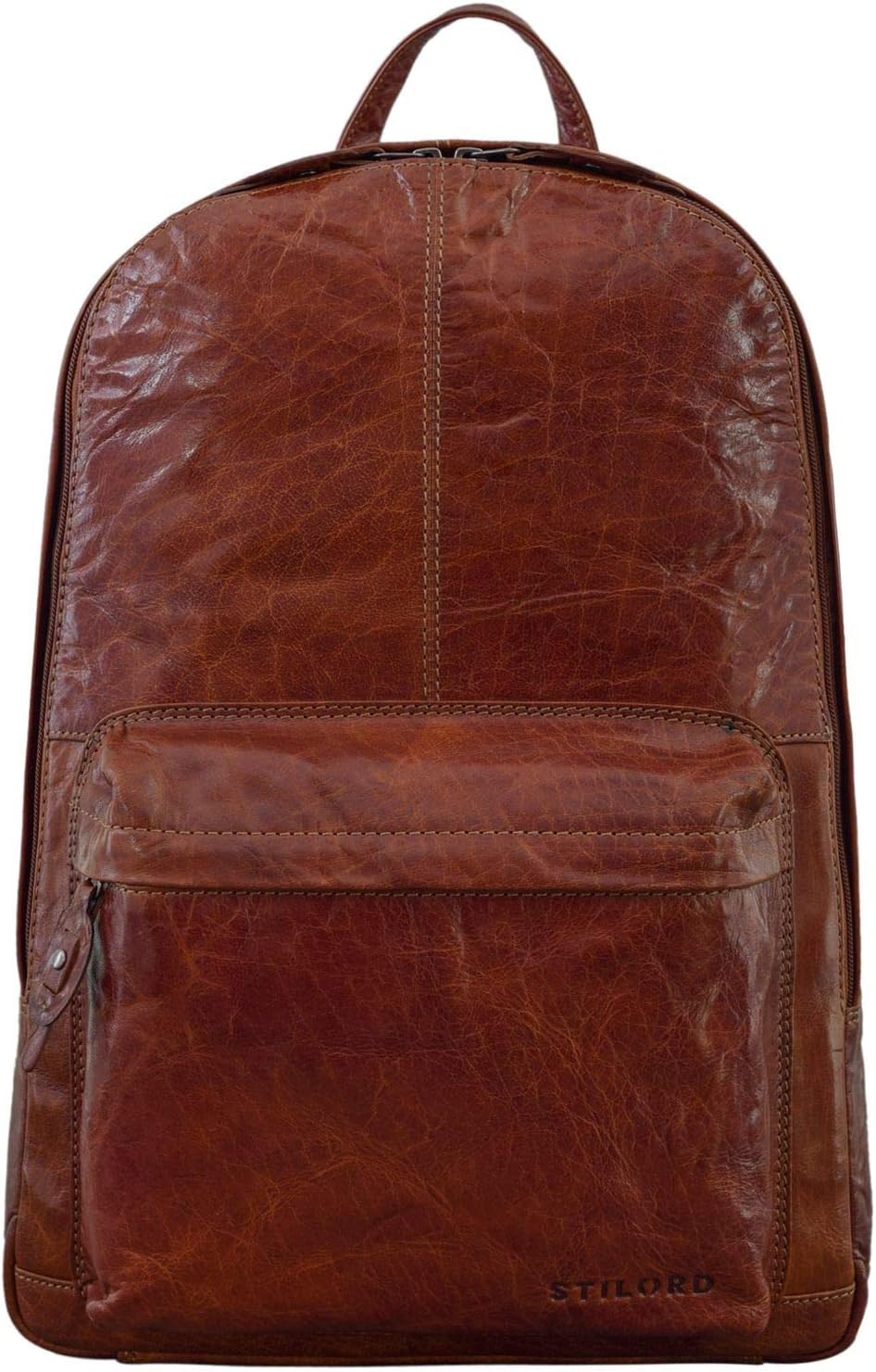 STILORD 'Marley' Leather Rucksack Laptop Bag Backpack Large Daypack Vintage DIN A4 for School Business in Genuine Leather, Colour:Brandy - Brown - Image 4