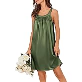 Ekouaer Silky Satin Nightgown for Women Sleeveless Sleepwear Tank O Neck Night Shirts Pleated Sleepshirt Casual Dress S-3XL