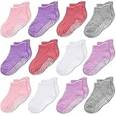 CozyWay Baby & Toddler Socks with Grippers Non Slip Ankle Grip Socks For Boys and Girls - Comfy Soft Cotton - 12 Pack
