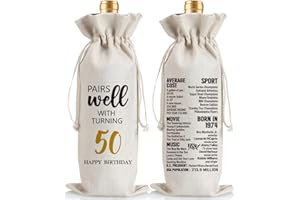 HENGHERE 50th Birthday Gift for Women Men, 1974 Birthday Wine Bag Gift, 50 Years Old Birthday Party Decor Gift, Turning 50 birthday Wine Bag for Her Him