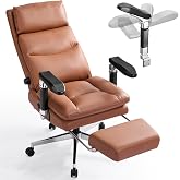 OKUP M110 Reclining Executive Office Chair with 6D Flip-Up Armrests, Brown | 150&deg; infinite recline, footrest, lumbar support, headrest, leather upholstery, 420 lb capacity; for work, relaxation or naps