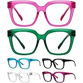 BFOCO Metalless Screwless Spring Hinges Oversized Reading Glasses Women Ladies 6 Pack Readers +2.00