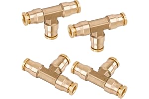 HASAOMOI 1/4" Tee Union Push to Connect Fittings， 4PCS DOT Approved Air Fittings Brass Air Brake Line Fittings，Quick Push in Union Fittings for Trucks Trailers Industrial Workshops