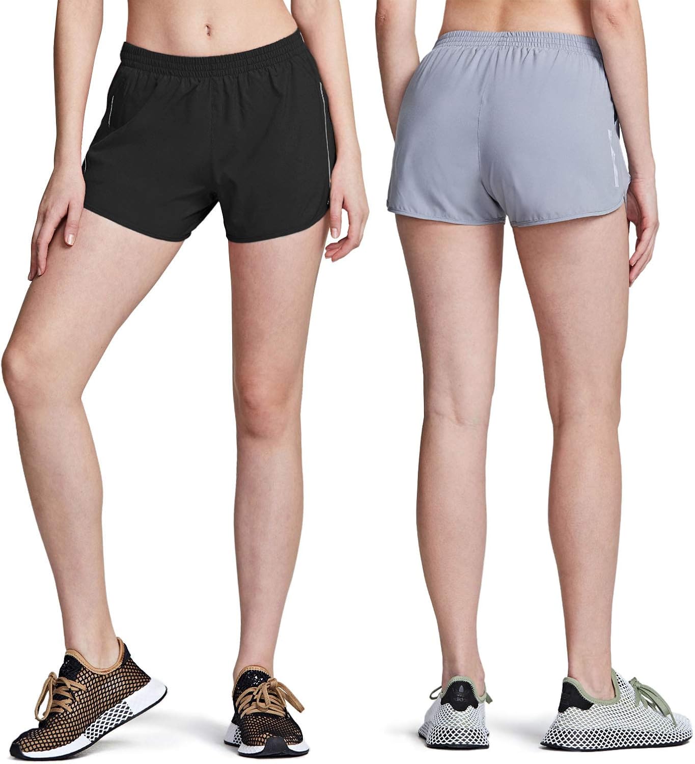ATHLIO 2 Pack Women's Running Shorts with Pockets, Dry Fit Exercise Workout Shorts, Jogging Sports Athletic Shorts Mesh Liner: Clothing