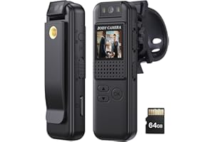 Miktver K1 64G Mini Body Camera,1080P HD Body Worn Cam Wearable with Rotatable Lens, 180°Body Mounted Camera with LED, Body Cam Video Recording for Riding,Pet,Office,Outdoor.